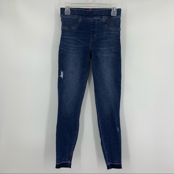 Spanx Jeans High Rise Distressed Ankle Skinny Blue Denim Medium Wash Size S - Picture 1 of 8